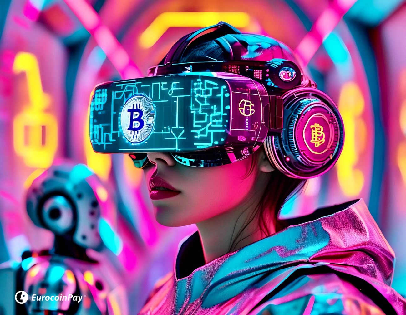 Pagos silenciosos o silent payments en Bitcoin mujer con gafas realidad virtual